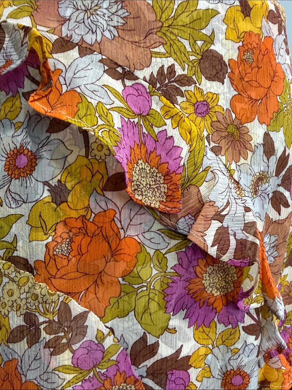 Veronica Beard 100% Silk Floral Ruffle Maxi Skirt - Orange, Pink & Yellow Size 6 - Picture 3 of 10